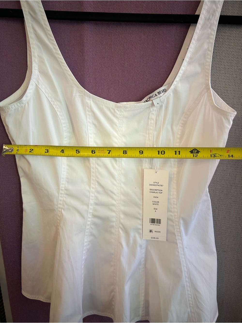 Veronica Beard NWT Charle Top White Peplum Tank Size 6 - Picture 6 of 7